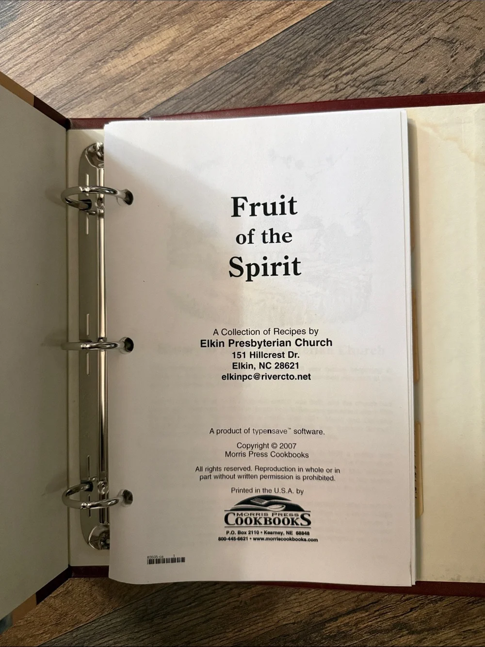 Fruit of the Spirit Cookbook — Elkin Presbyterian Church, Blue & Red Cover